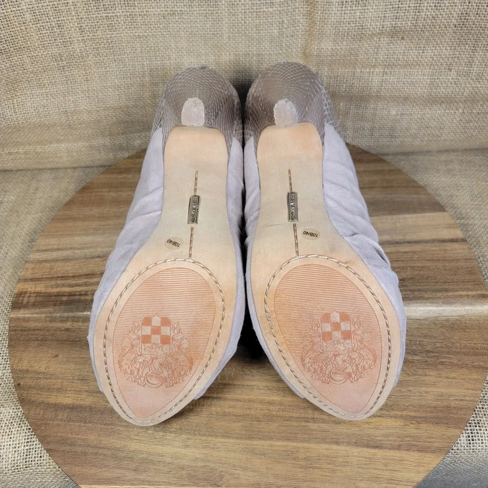 Vince Camuto Miki Peep‎ Toe Heels Ruched Suede Snakeskin Pumps Taupe Women's 10B